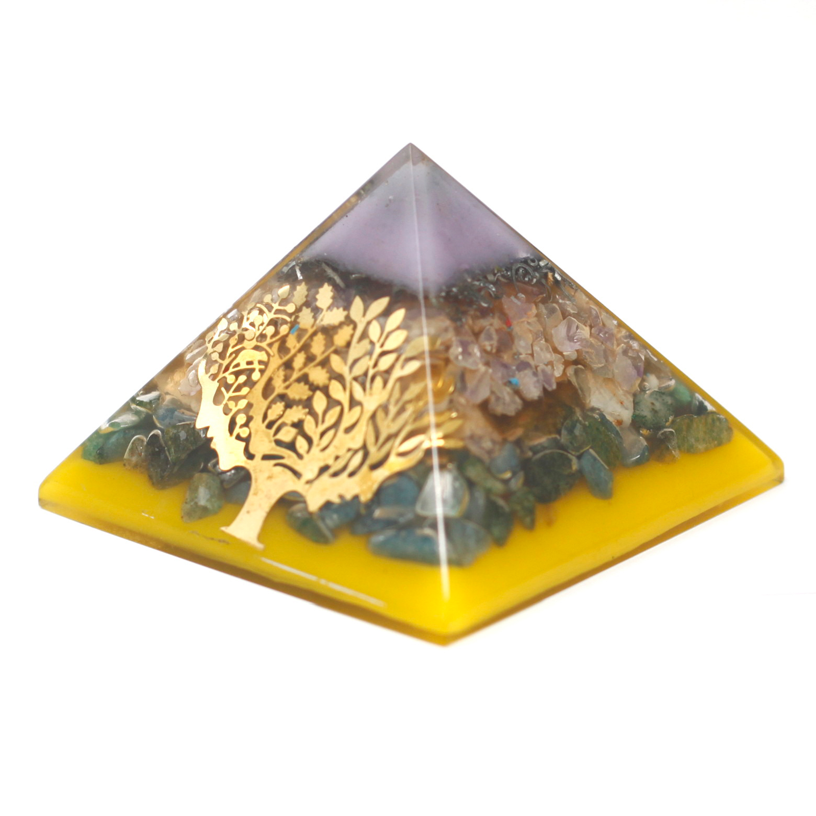 Lrg Organite Pyramid 70mm – Tree（gold base)