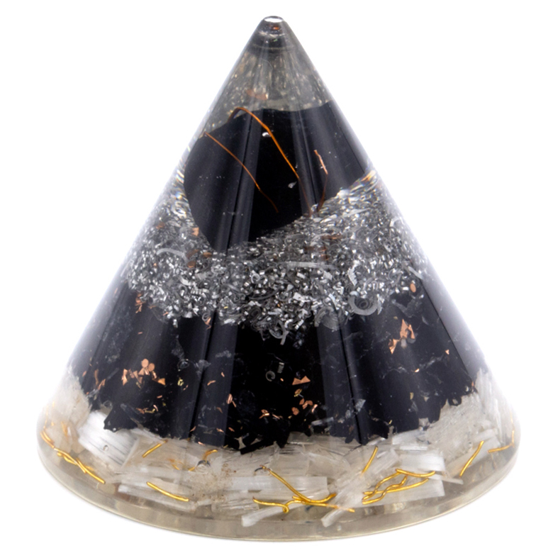 Orgonite Cone – Selenite and Black Toumaline Copper – 90 mm